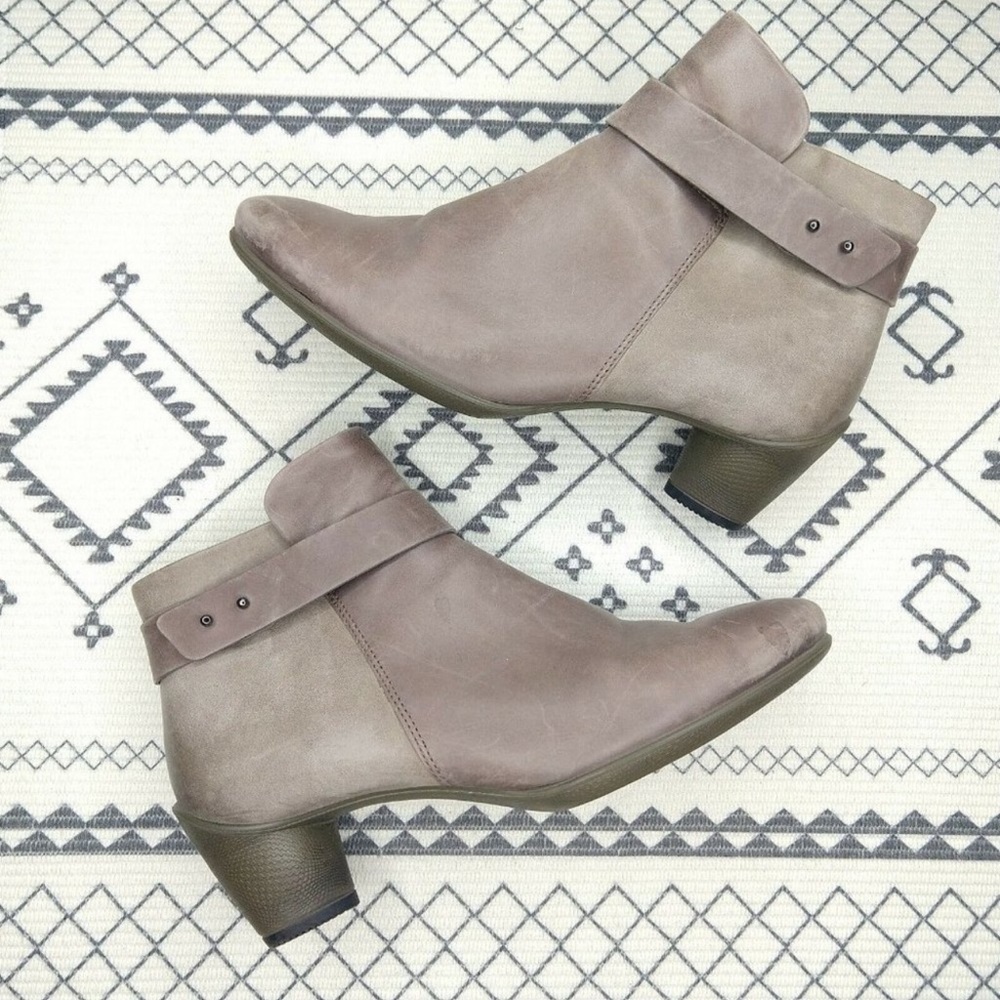 Ecco Ankle Boots Taupe Leather Sculpture Bootie